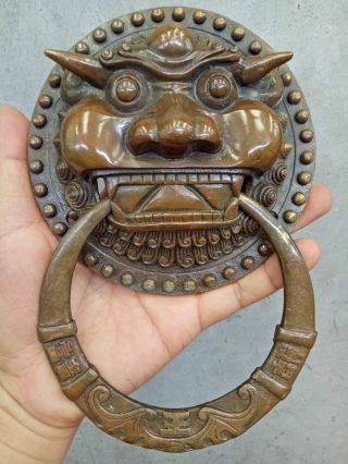 Authentic China Fengshui Brass Expel The Evil Magical Beast Statue Door Knocker