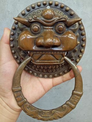 Authentic China Fengshui Brass Expel the evil magical beast Statue Door knocker 3