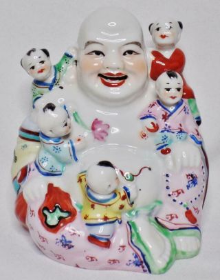 Fine Vintage China Chinese Porcelain Laughing Happy Buddha Children Kids Statue