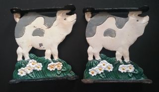 Set Of 2 Vintage Cast Iron Pig Shelf Brackets Cute Farm Animal Painted