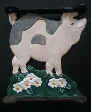Set of 2 Vintage Cast Iron Pig Shelf Brackets Cute Farm Animal Painted 2