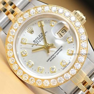 Ladies Rolex Datejust 1.  13 Ct Silver Diamond 18k Yellow Gold & Steel Watch