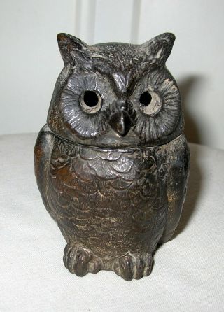 Vintage Antique Cast Metal Owl Incense Burner By Vantine 