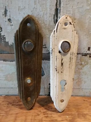 Set Of Art Deco Vintage Antique Door Knob Back Plates Ornate With Key Hole