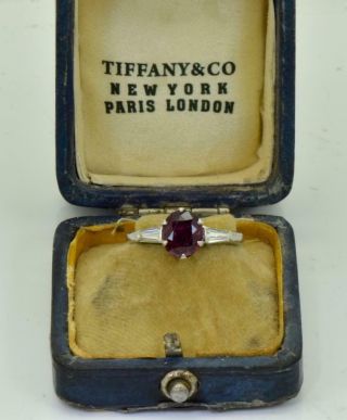 Antique Art - Deco 2ct Burma Ruby&diamonds Tiffany&co Platinum Engagement Ring.  Box