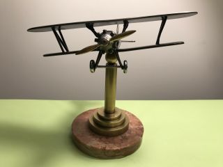 Antique Biplane Steel Desk Model On Marble Stand