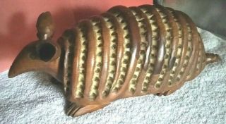 Vintage Wooden Armadillo Hand Carved In Spain Life Size Solid Wooden Figurine