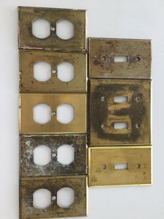 8 Reclaimed Vintage Brass Single Gang Wall Light Switch & Outlet Plates Covers