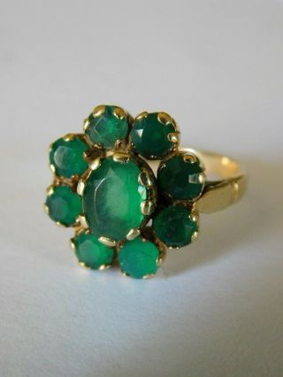 Antique / Vintage Large Cluster 9ct Gold Emerald Stone Ring