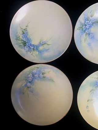 Set Of Six Antique Dated 1916 Signed Hand Painted Forget Me Not Cabinet Plates 4