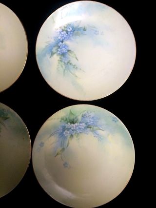 Set Of Six Antique Dated 1916 Signed Hand Painted Forget Me Not Cabinet Plates 7