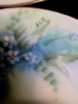 Set Of Six Antique Dated 1916 Signed Hand Painted Forget Me Not Cabinet Plates 8