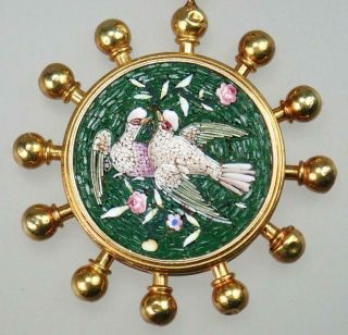 Romantic Antique Victorian Etruscan 18K Micro Mosaic Love Birds Locket Necklace 12