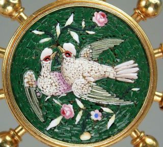 Romantic Antique Victorian Etruscan 18K Micro Mosaic Love Birds Locket Necklace 4