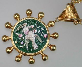 Romantic Antique Victorian Etruscan 18K Micro Mosaic Love Birds Locket Necklace 5