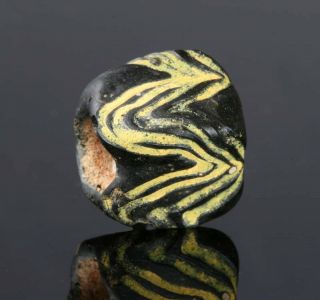 Ancient Beads: Ancient Glass Bead W Yellow Glass Trail & Sand Core,  4 Century Bc