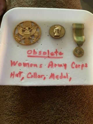 Military Obsolete Wac Women’s Army Corp Hat,  Collar,  Medal