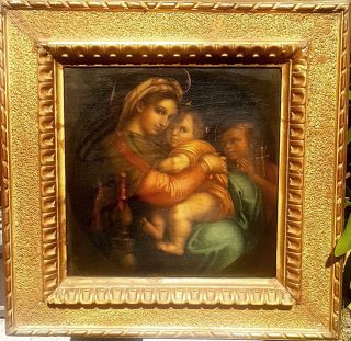 19thc Antique Madonna Della Seggiola Raphael Old Master Religious Oil Painting