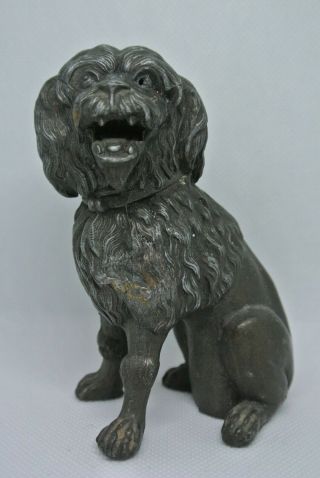 Antique Victorian Pewter Spelter Lowchen Little Lion Dog Figurine Metal Statue