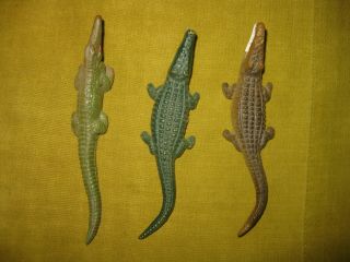 3 Vintage 1950s Clairet France Crocodile Plastic Play Set Zoo Animal Figures