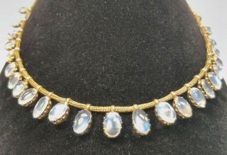 Antique 14k Yellow Gold 25 Moonstone Cabochons Necklace 15 " With Lobster Clasp