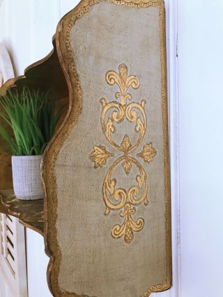 Vintage Italian Florentine Toleware Gold Gilt Wood 2 Tier Shelf Towel Bar As - Is 5