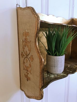 Vintage Italian Florentine Toleware Gold Gilt Wood 2 Tier Shelf Towel Bar As - Is 7