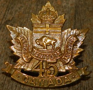45th Battalion (manitoba),  Cef Brass Cap Badge Ww1 Disbanded On 17 July 1917