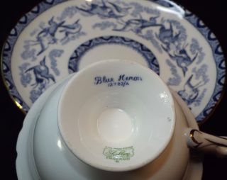 Rare Shelley Fine Bone China Blue Heron Pattern Teacup Cup & Saucer Set,  Cranes 3