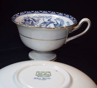 Rare Shelley Fine Bone China Blue Heron Pattern Teacup Cup & Saucer Set,  Cranes 4