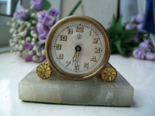 Unusual Tiny Antique Bedside Alarm Clock By Junghans C1920