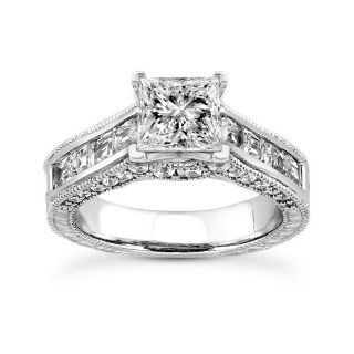 3.  1 Ct J Si2 Princess Round Natural Diamond Antique Engagement Ring Platinum