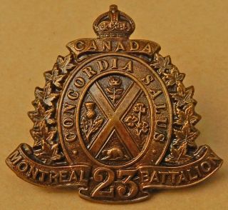 23rd Montreal Battalion Cef Brass Canadian Cap Badge $1.  00 Reserve