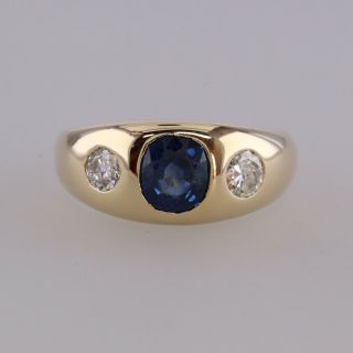 Sapphire And Diamond Gypsy Ring 14ct Yellow Gold Size P 1/2