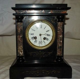 Antique French Chiming Marble Mantel Clock,  Corinthian Column Design,  Collectible.