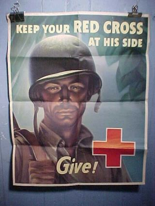 Orig Wwii Home Front Poster 1944 - Keep The Red Cross At His Side