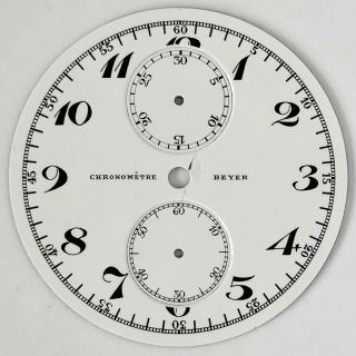 Rare Antique Chronometre Beyer White Porcelain Chronograph Pocket Watch Dial.