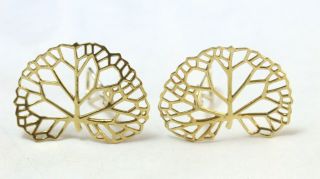 Angela Cummings Designer Earrings.  Vintage 80’s,  18k Gold.  " Skeletal Leaf "