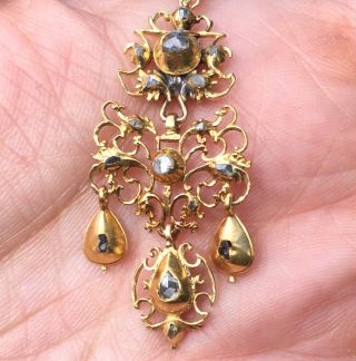 Antique 18k Gold Diamond Girandole Conversion Pendant,  18th C Iberian Georgian