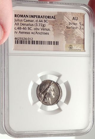 JULIUS CAESAR 48BC Ancient Silver Roman Coin VENUS TROY Rome HERO NGC i69585 3