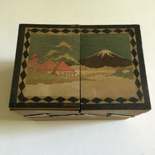 Vintage Japanese Hinged Wood Trinket Box Spreads Open