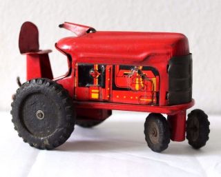 Rare Vintage Line Mar Japan Toys Tin Friction Red Truck Tractor Patina
