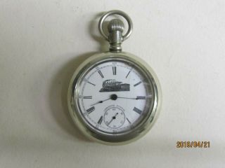 18 Sz Locomotive Special,  Chicago Pocket Watch.  Locomotive Dial & Engraved Back