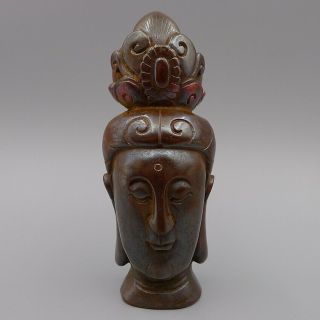 Exorcise Evil Spirit Hand Carved Buddha Head Statue Amulet Natural Old Cinnabar