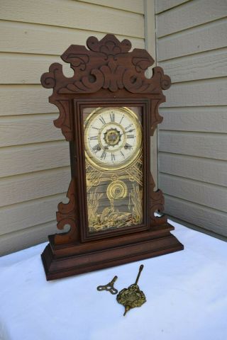 Waterbury Co.  Mantle Parlor Ornate Wood Ginger Bread Clock Called The Nelson