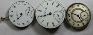 3 Vintage Hamilton 910,  Elgin 18 Sz,  South Bend 429 Pocket Watch Movement