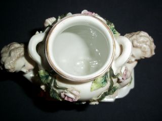 Antique Dresden Sitzendorf porcelain figural vase 19th cent German cherubs roses 4