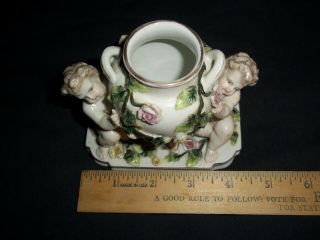 Antique Dresden Sitzendorf porcelain figural vase 19th cent German cherubs roses 6