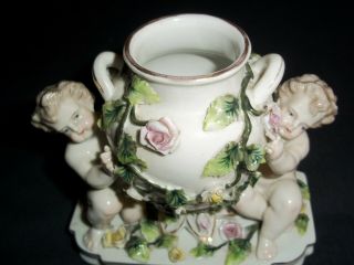 Antique Dresden Sitzendorf porcelain figural vase 19th cent German cherubs roses 8