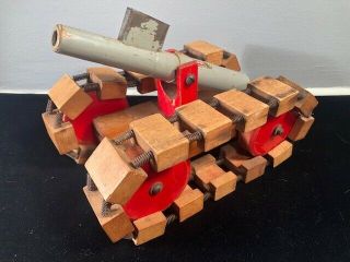 Vintage Rare Ww2 Era Wooden Pull Toy Tank Moveable Tracks Looks Cool